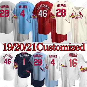 Camisas de beisebol 28 Nolan Arenado 4 Yadier Molina 46 Paul Goldschmidt 1 Ozzie Smith 13 Matt Carpenter personalizado