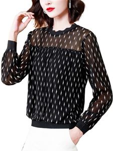 Women's Blouses & Shirts Women Spring Summer Lady Fashion Casual Long Sleeve O-Neck Collar Polka Dots Blusas Tops CT0469Women's