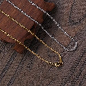 2MM 18K Gold Silver Stainless Steel Rope Twist Necklace Chain for Men Women 16 18 20 22 24 inch Fashion Jewelry