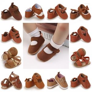 First Walkers Born Soft Soles Brown Girl Boy Shoes Non-Slip Rubber Cute Big Bow Princess Breathable Leather Baby Walking ShoesFirst