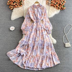 Wholesale tree stand collar for sale - Group buy Casual Dresses Floral Print Chiffon Maxi Dress Long Puff Sleeve Pleated Sundress Robe Femme Edible Tree Stand Collar Vestidos