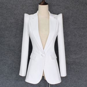 TOP QUALITY 2020 New Stylish Designer Blazer Women s Shrug Shoulder Single Button White Blazer Jacket LJ200911