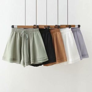 Kvinnors shorts 2022 Kvinnor Summer Casual Chiffon Short Pants High midjan All-Match Söta söta flickor Ruffled Loose A-Line Wide Leg Korean