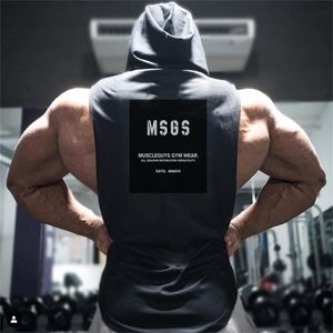 Mens ärmlös skjorta Bomulls Bodybuilding Hooded Tank Top Summer Graphic Cut Off Hoodies Vest Gym Clothing Men Sporting Tankop 220621