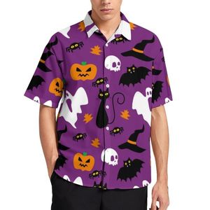 Camisas casuais masculinas Camisa fofa de Halloween Praia Fantasma e crânio Imprimir blusas gráficas havaianas Moda de manga curta de grandes dimensões Topmen's