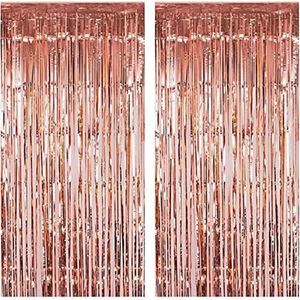 Party Decoration 2pcs 3ft X 6.6ft Rose Gold Metallic Tinsel Foil Fringe Curtains Birthday Wedding Engagement Bridal Baby Shower DecorationsP