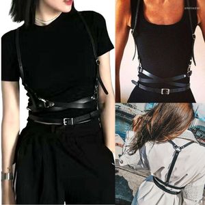 Kemerler Moda Giyim Aksesuarları Kadın Siyah Goth Sahte Deri Kafes Yelek Göğüs Heykel Vücut Kablo Demet Strap Bel Kemer Cincherbelts Emel22