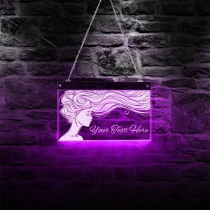 Longhaired Lady Beauty Salon Barber Shop Custom Led Знак рекламной доски Стилист Стилист Hairdresser Lighting Wall Art 220615