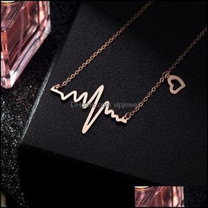 Pendant Necklaces Pendants Jewelry Korean Fashion Wave Heartbeat Choker Neck Rose Gold Sier Color Chai Dhuxt