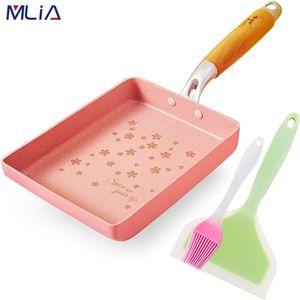 MLIA Japońska misek omletowy nonstick Tamagoyaki Egg Rectangle Mały czarny, nieprzywierający ciasto do smażenia kuchennego Pink 220423