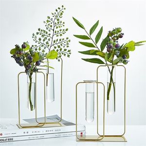 インテリアテラリウムアイアンラインガラス花瓶の家の装飾アクセサリー北欧の水耕植物花瓶オフィスデスクトップモダン220628の花瓶