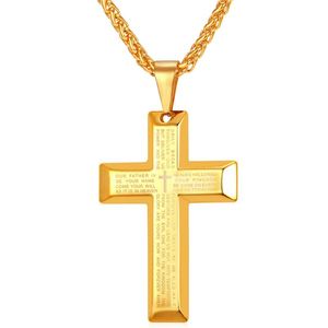 Pendant Necklaces Collare Bible Cross L Stainless Steel Lords Prayer Necklace Women Men Christian Jewelry P853