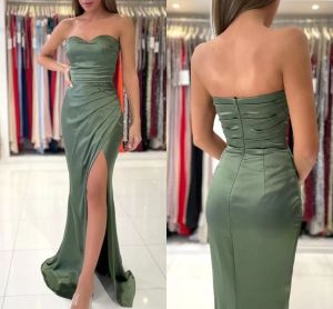 Zeytin Yeşil Balo Elbiseleri Sevgilim Boyun Yan Slit Özel Yapılı Kat Uzunluğu Akşam Partisi Gowns Resmi OCN Giyim Vestidos Tasarımcı 403