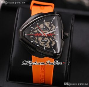 2022 Ventura Elvis80 Skeleton H24525331 A2824 orologio automatico da uomo PVD tutto quadrante nero cinturino in caucciù arancione orologi Super Edition Puretime F05F6