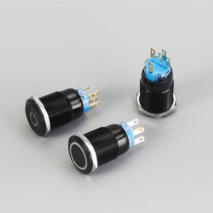 Interruptor de 19mm alumina de metal preto botão de pressão push marcação led de potência lâmpada de energia plana