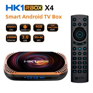 HK1 RBOX X4 Android 11.0 Amlogic S905X4 صندوق تلفاز ذكي 4 جيجابايت رام 32 جيجابايت / 64 جيجابايت / 128 جيجابايت 2.4G5G Wifi 1000M LAN 4K Set Top Box G20 التحكم الصوتي
