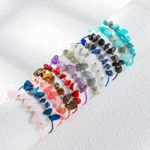 Bohemia Multicolor Natural Stone Handmade Rope Bracelets for Women Vintage Irregularity Transparent Crystal Adjustable Jewelry