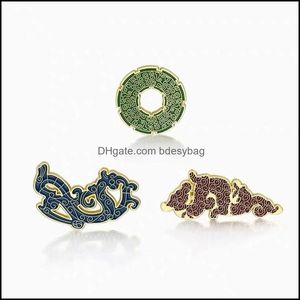 Pins Brooches Jewelry Hoseng Dream State Series Imitation Brooch Of Exquisite Dragon Jade In The Warring States Period Man Luxury Par Dhcro