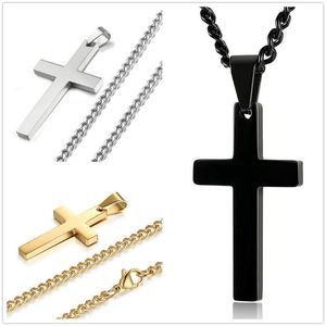 Hänghalsband högkvalitativ silverfärg guld svart rostfritt stål Crucifix Cross Men's Boy's Necklace Free Curb Chainpendant