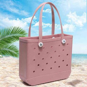 Mode Solid Color Large Strandkorb Taschen Sommer Eva Korb Frauen große Kapazität Strandbeutelloch Tasche Hobo Tasche 220621