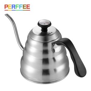 1L/1.2L Drip Kettle Thermometer Pour Over Coffee Tea Pot Swan Long Neck Stainless Steel Thin Mouth Gooseneck Cloud 220509
