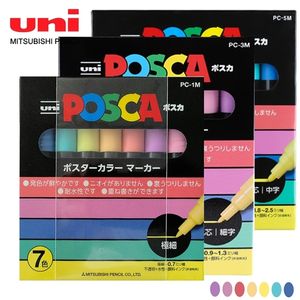 7 Light Cores Uni Posca PC-3M / 1M / 5M Advertising Graffiti Destaque Pen acrílico caneta 210226