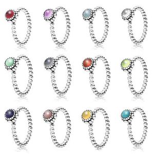 2019 Novo 100% 925 Anéis de Prata Esterlina para Mulheres 12 Meses Multicolor Gem Opcional Charm Beads Fit DIY Anel Fábrica Atacado AA220315