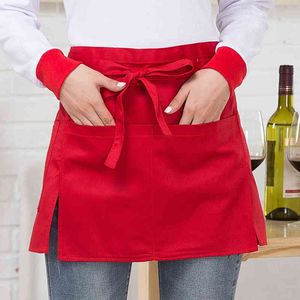 Avental da cintura curta com garçonete de bolso Chef meio avental para homens de cozinha de cozinha de cozinha suprimentos de limpeza de pub elegante j9k y220426