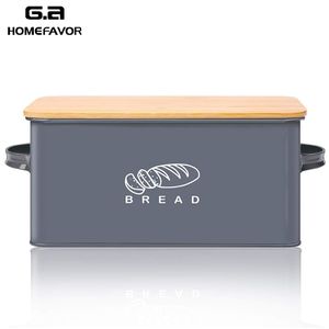 Bread Box With Bamboo Cutting Board Lid Storage Metal Galvanized Bin Handles Snack Kitchen Containers Home Decor LJ200812