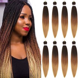 Ombre Easy Braiding Hair Pre Stretched 26 Inch Brown Easy Braids Yaki Straight 90g/pcs Hot Water Setting Synthetic Extensions for Crochet Twist Hair