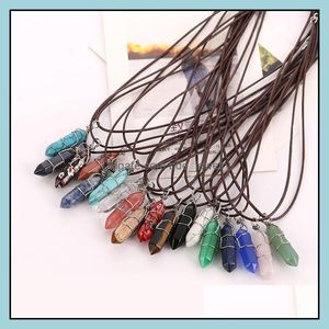 Pendant Necklaces Copper Wire Wrapped Hexagon Pendum Chakra Healing Crystal Turquoise Stone Pink Quartz Jewelry Fashion Dhseller2010 Dhlxb