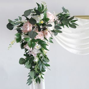 Pink Artificial Wedding Flowers Arch Props Welcome Card Sign Garland Decor Hanging Flower Row Backdrop Wall Window Arrange