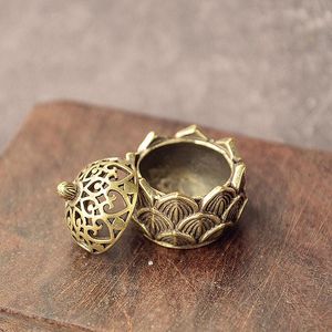 Fragrance Lamps Retro Copper Small Lotus Pocket Hollow Out Incense Stick Burner Brass Holder With Cover Home Decoration Sandalwood CenseFrag