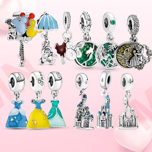 The New Popular 925 Sterling Silver Charm Princess Dress Charm Castle Pendant Beauty and Beast Are Suitable for Primitive Bracelet Women DIY Gifts