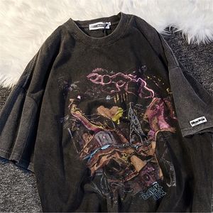 Übergroßes T-Shirt Kurzarm Oversize Street Hip Hop O-Ausschnitt Goth Casual Harajuku Grunge Y2k Tops Tees Pullover Vintage Kleidung 220408