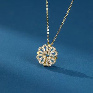 Collana con pendente in acciaio inossidabile con cuore in cristallo e magnete in oro argento