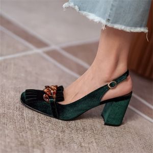 Wholesale tassel velvet shoes for sale - Group buy Summer Flock Chunky High Heel Sandals Women Retro Velvet Slingback Modern Sandals Crystal Chain Fringe Tassel Pumps Banquet Shoe