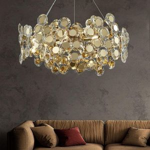 Żyrandole luksusowe lampy wiszące nowoczesne lustro stalowy słonecznik kryształ lampa salonowa sypialnia stół kuchenny oświetlenie