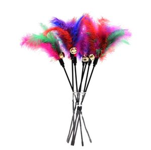 Cat Toys Kitten Pet Teaser 38cm Turkey Feather Interactive Stick Toy With Bell Wire Chaser Wand SN6452