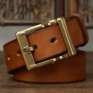 Belts 3.8CM Thick Retro Cowboy Belt Male Cowskin Genuine Leather Men Heavy Ccopper And Stainless Steel Buckle For WaistBelts