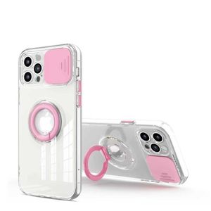 حالات Kickstand الشفافة لـ iPhone 13 11 12 Pro Max XR XS 7 8 Plus SE2020 Lens Colorful Slider Protect Protect Shood Shorkproof
