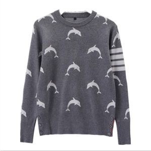 Wholesale men's sweater shark pattern four bars trendy brand Slim fit knitting crew neck keep warm long sleeves M-3XL