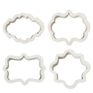 4PcsLot Vintage Plaque Frame Cookie Cutter Set Plastic Biscuit Mould Fondant Cake Decorating Tools Fondant Sugar Craft Molds 220815