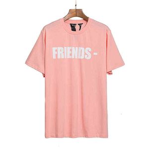 패션 여름 브랜드 편지 인쇄 반팔 티셔츠 소녀 핑크 빅 V 남성과 여성 연인 느슨한 바닥 셔츠