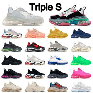 Original Triple S Designer Running Shoes For Mens Womens Sports Sneakers Beige Clear Sole Yellow Black White Pink Yellow Blue Trainers Storlek 36-45