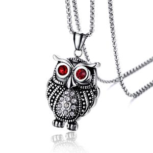 316L stainless steel men's owl animal Necklaces & Pendants diamond-embedded jewelry silver retro antique design
