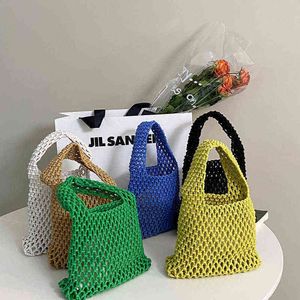 Evening bag New Cotton Wire Knitted Women Handbags Ladies Net Hollow Out Mini Tote Bag Woven Shoulder Beach Sets fashion Ins 20220607