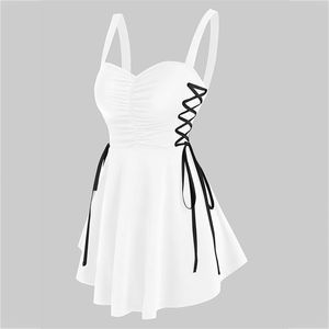 夏のセクシーなドレスオープンバックと薄い気質スリングファッションソリッドカラードローストリングハイウエストvneckドレス220601