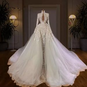 2022 Dubai Luxury Mermaid Wedding Dresses Beading Pearls Long Sleeve Bridal Gowns Elegant Wedding Dress robes de