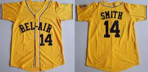 Men Moive Bel-Air Academy 14 Will Smith Baseball Jersey新鮮なプリンスオブベルエアチームカラーイエローオールステッチユニフォームヒップホップスポーツファンのための通気性クールベース